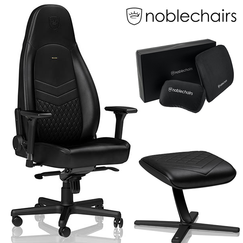 ※售完 Noblechairs 皇家賽車椅 ICON 搭配置腳蹬+記憶枕組 豪華組 (真皮款) MAX-004