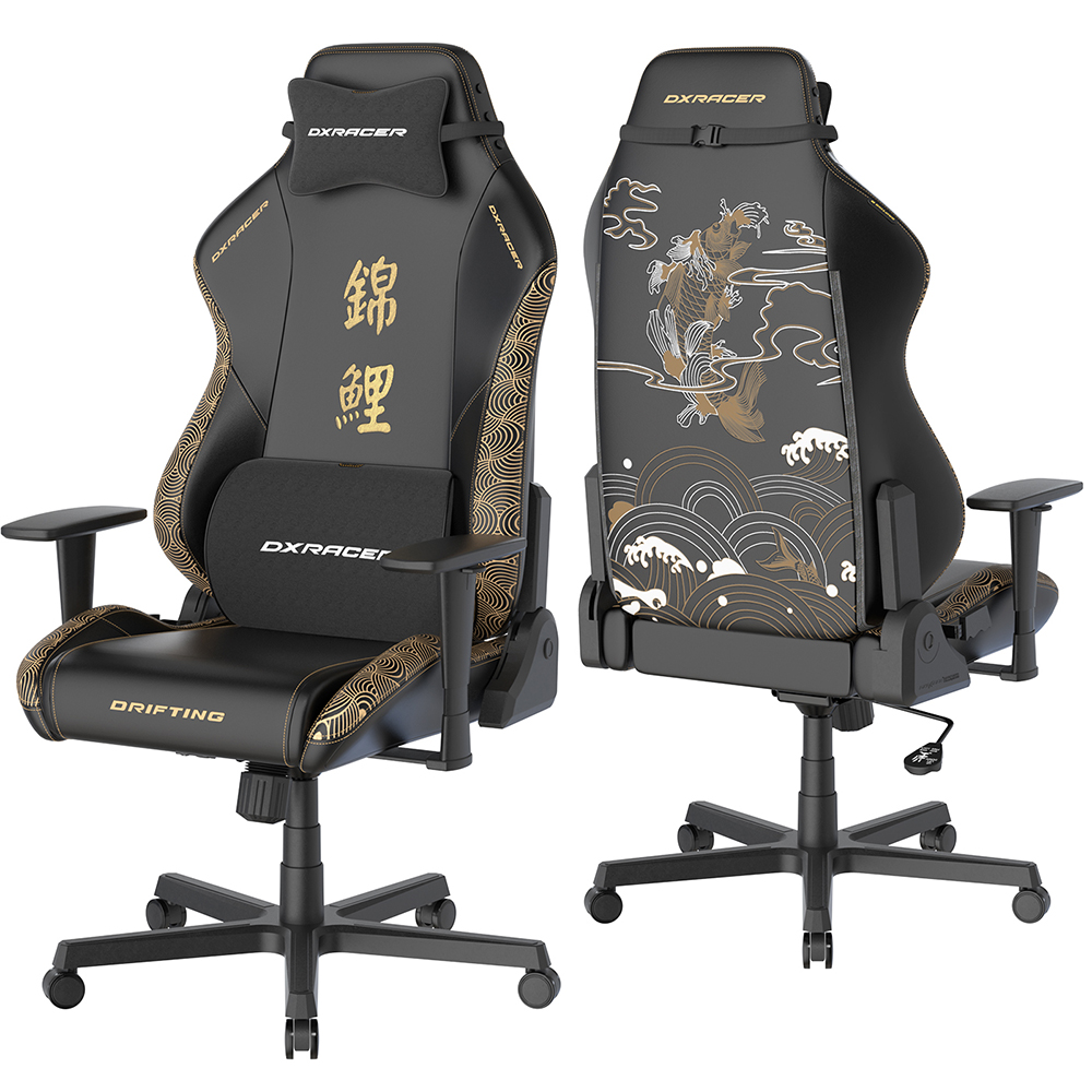 Dxracer 飄移 電競賽車椅 電繡錦鯉(皮面/黑金) DXDF007